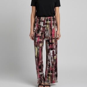 24/7 Comfort Apparel Abstract Print Wide Leg Pants – Multicolor Palazzo – Size L